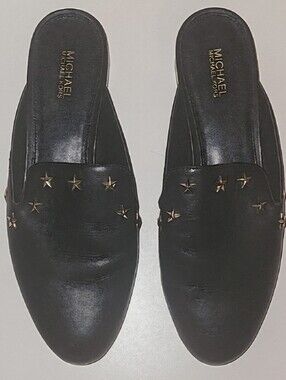 Michael Michael Kors "Natasha" Gold Star Studded Black Leather Mules